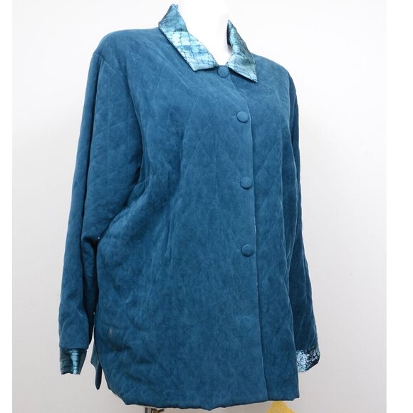 NWT Christine Thomson Modern Quilted Shirt Jacket Dark Teal Plus Size 2X - Picture 1 of 16